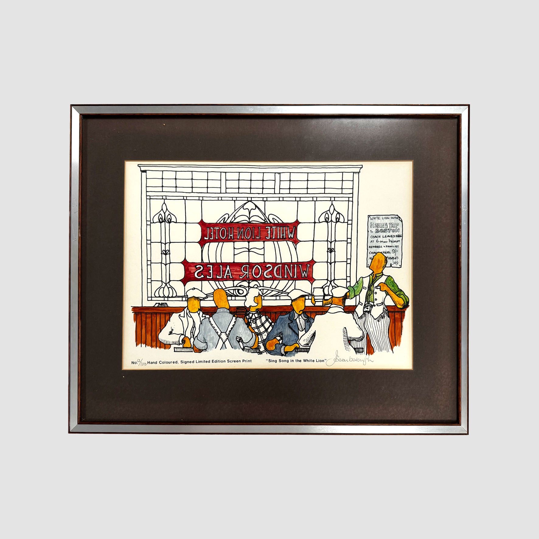 "Sign Song at the White Lion" Hand Coloured, Signed Limited Edition Screen Print 12/100 - Joe Scarborough Art