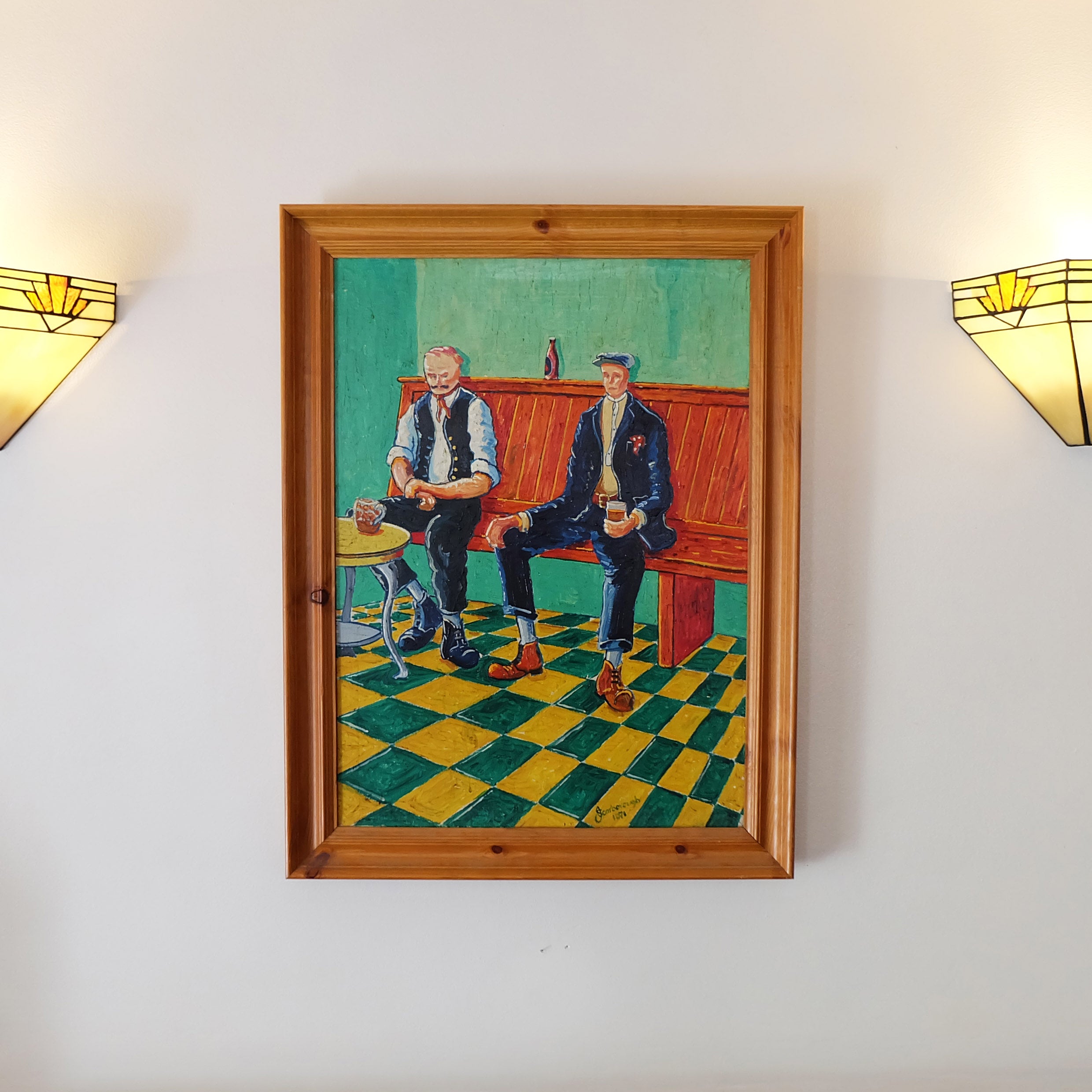 Two Men In A Pub - Original Oil Painting on Canvas by Joe Scarborough - Joe Scarborough Art